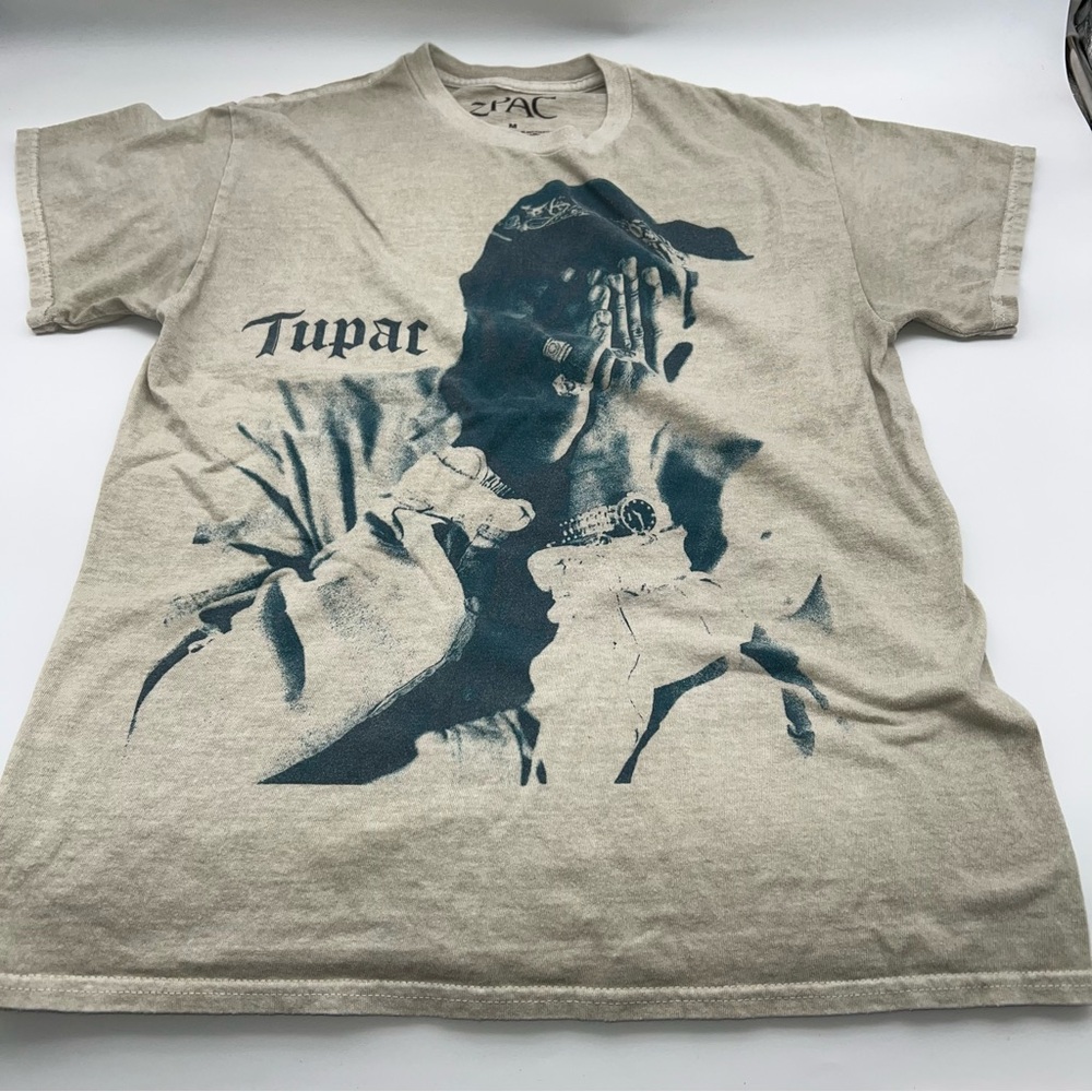 2PAC Men's Unisex Beige Short Sleeve Graphic Tupac T-Shirt-Size M